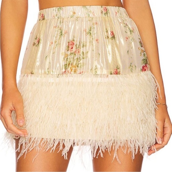 LOVESHACKFANCY Risha Mini Skirt, Golden Fog - Picture 1 of 8